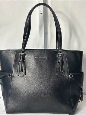 Michael Kors Solid Black Tote Shopper Top Zip Closure Two Handles Designer Bag